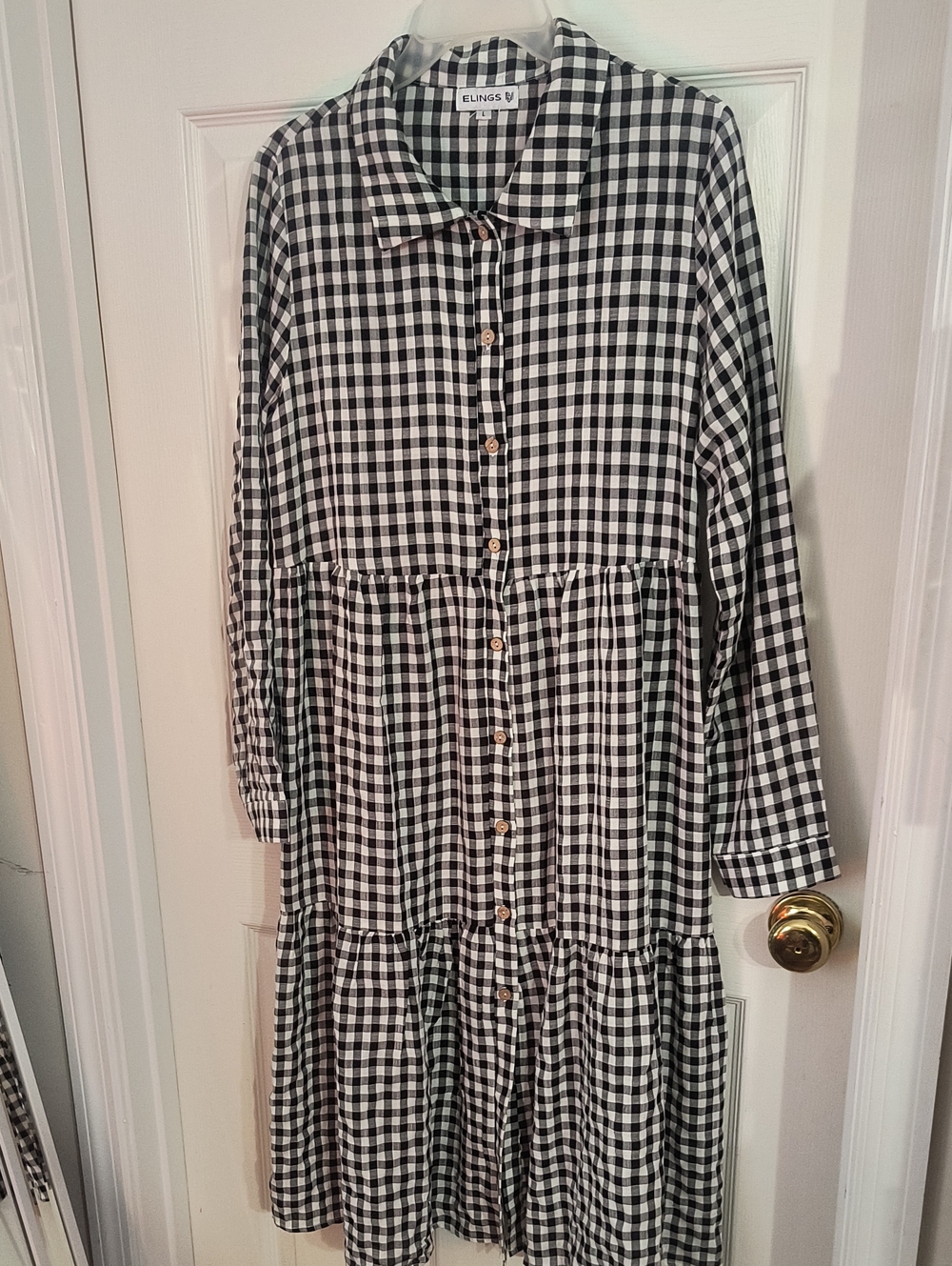 Adorable Black and White Gingham Tiered Button Up Dress